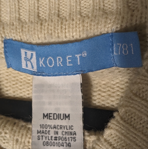 Soft Neutral Tone Cream Cable Knit Moc Neck Grandpa Sweater - Picture 3 of 4